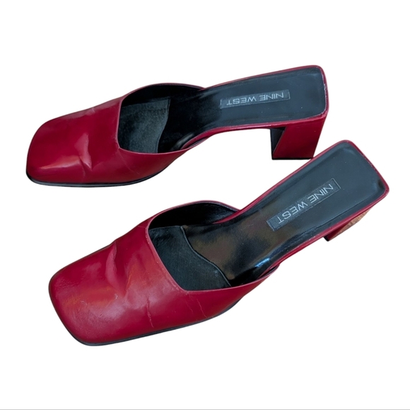 Nine West Virginia Y2K 90s Red Women's Block Heel Mules sz 10 - Picture 3 of 8